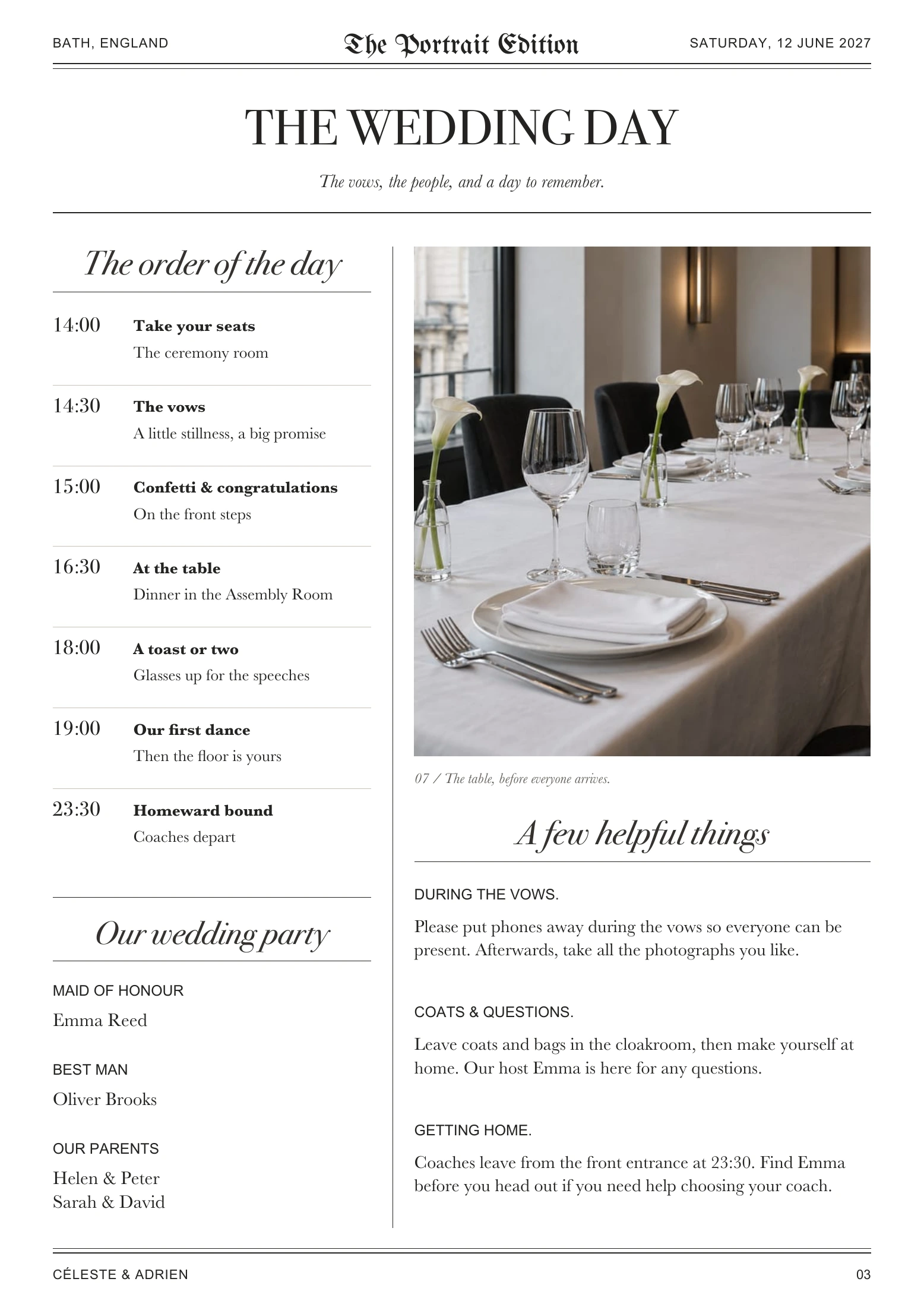 The Portrait Edition, page 3: The wedding day