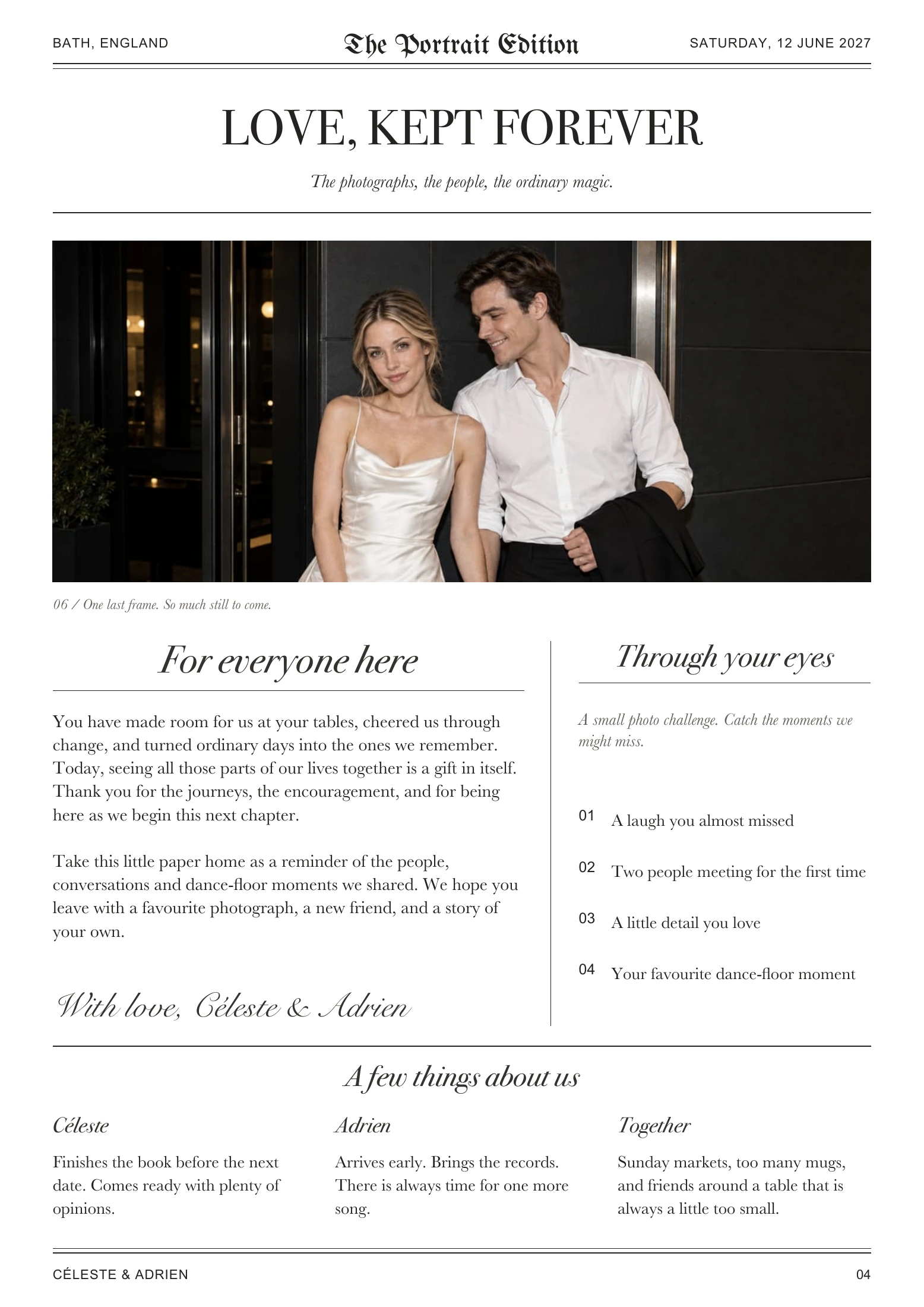 The Portrait Edition, page 4: A note to your people